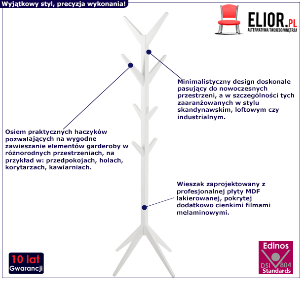 Biały wieszak stojący Dano - minimalistyczny