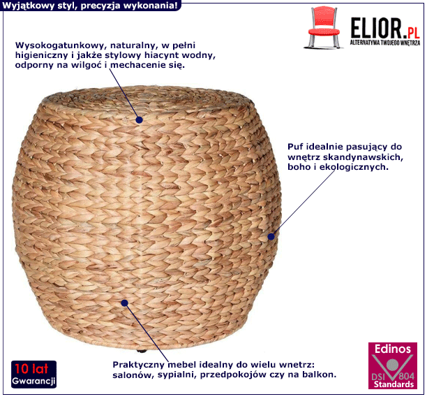 Pleciony boho puf Baryra - naturalny