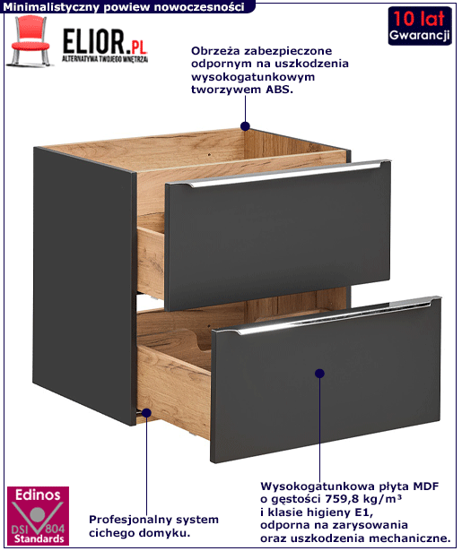 Wisząca szafka łazienkowa pod umywalkę Lunios 3X Czarny 60 cm 