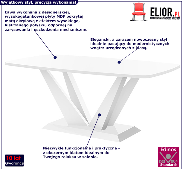 Designerska ława Fartis do salonu - biała