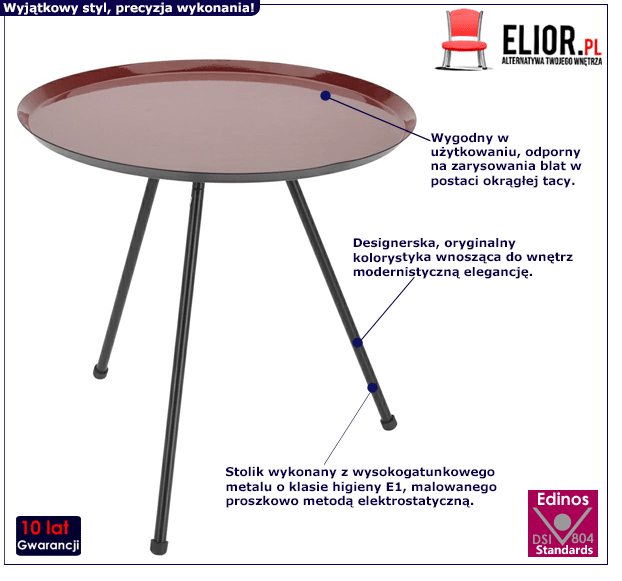 Bordowy stolik kawowy Hevi - metalowy