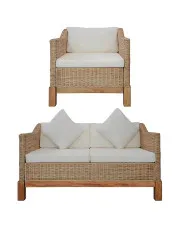 2-częściowy zestaw wypoczynkowy, sofa i fotel, naturalny rattan - Otma 3F w sklepie aosom.live