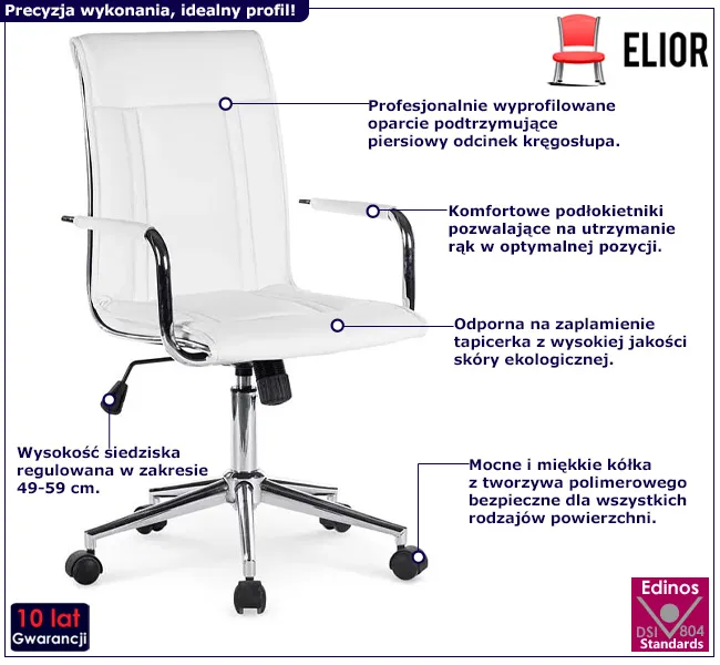 Minimalistyczny, biały fotel obrotowy Avla