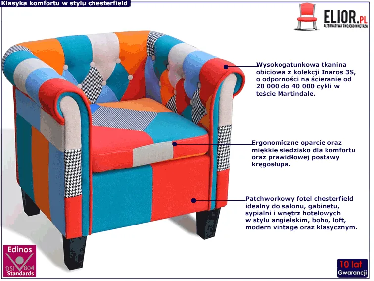 Patchworkowy fotel klubowy Xala