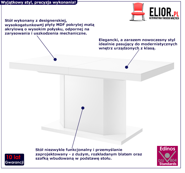 Nowoczesny stół rozkładany Galti 3X - biały