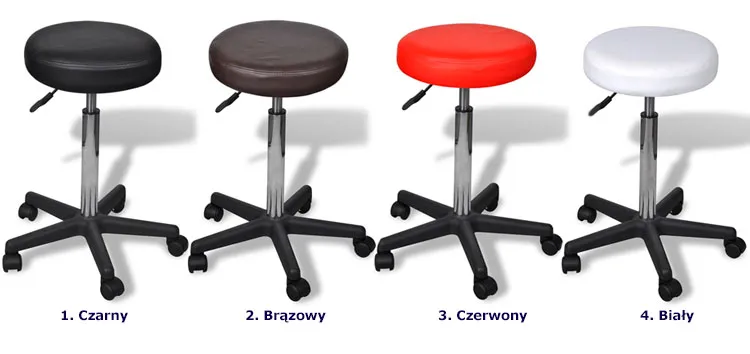 Minimalistyczny okrągły regulowany taboret na kółkach Flavio