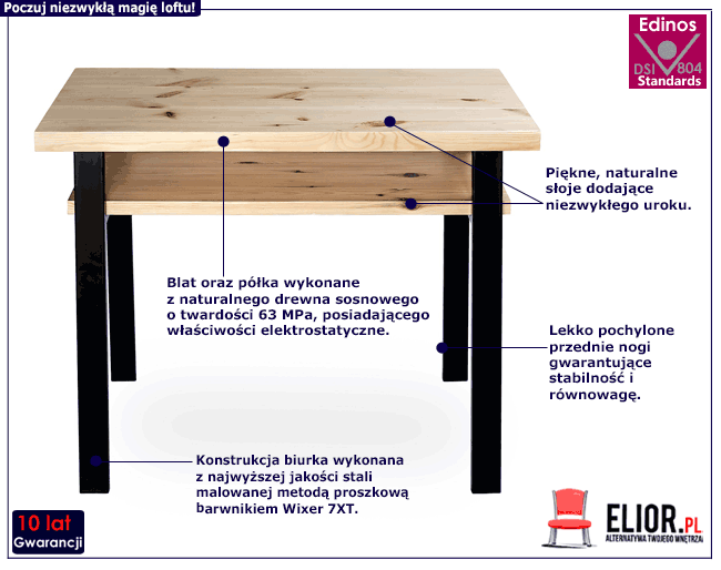 Industrialne biurko Lalus z drewnianym blatem