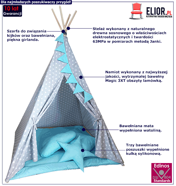 Dziecięcy namiot tipi Elif z matą i trzema poduszkami