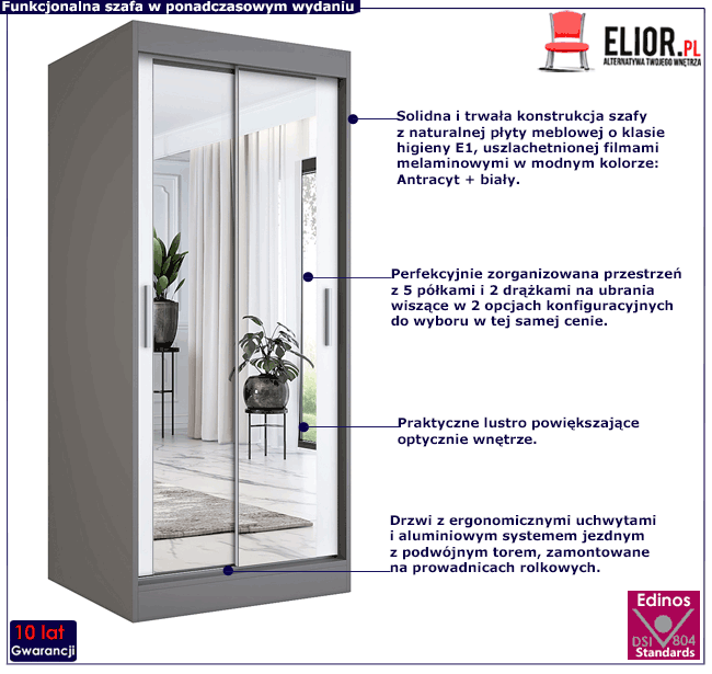 Dwudrzwiowa szafa przesuwna antracyt + biały Kukkin 2X