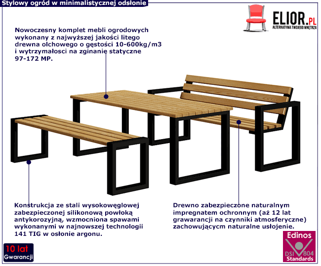 Komplet mebli ogrodowych z drewna i stali 180 cm Caverno 3X