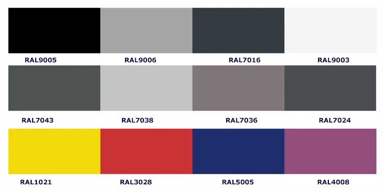 paleta kolorów stali ławki Calista