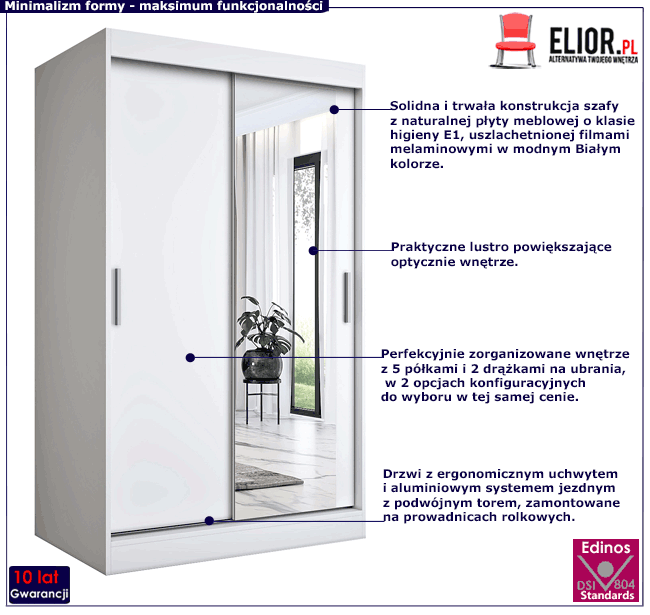 Biała przesuwna szafa z lustrem 120 Massi 3X