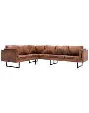 7-osobowa brązowa sofa narożna z ekozamszu - Lordis 2X w sklepie aosom.live