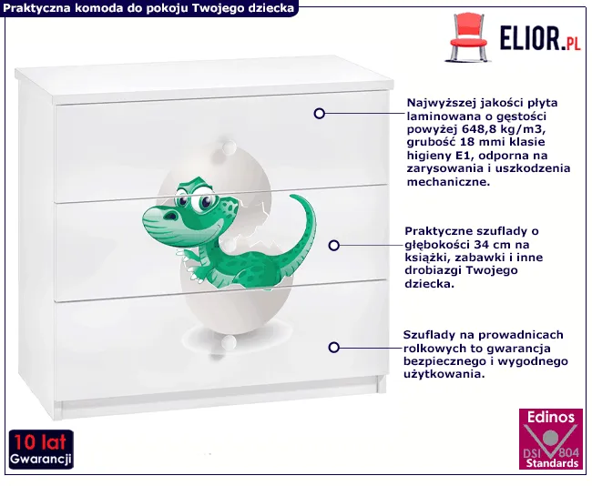 Biała komoda dziecięca z szufladami Rostok 10X mix