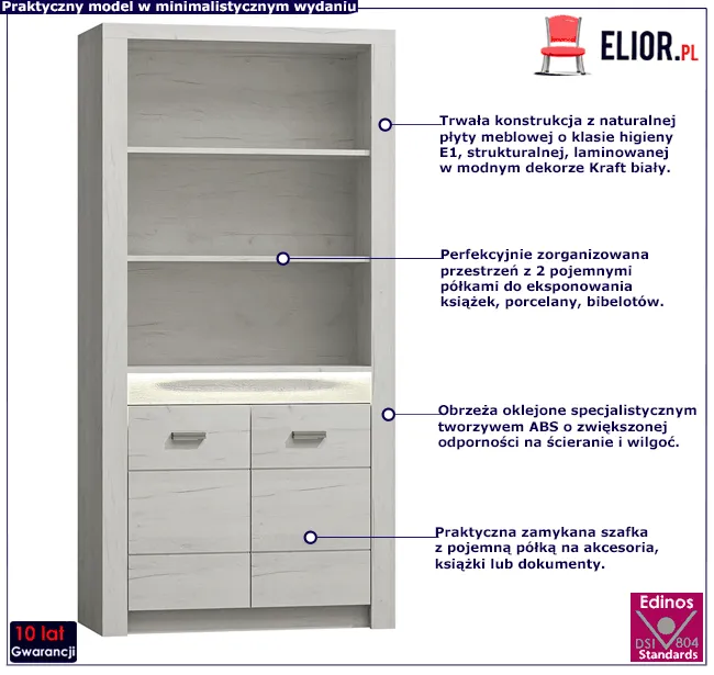Regał do salonu w dekorze kraft biały Filin 6X