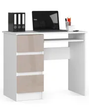 Minimalistyczne biurko z półkami białe + cappuccino połysk - Berula 5X w sklepie aosom.live