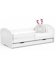 Białe łóżko dziecięce z szufladą i barierką ochronną - Lostik 80X180 w sklepie aosom.live