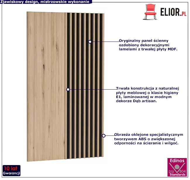 Ozdobny panel ścienny dąb artisan Rovel 12X