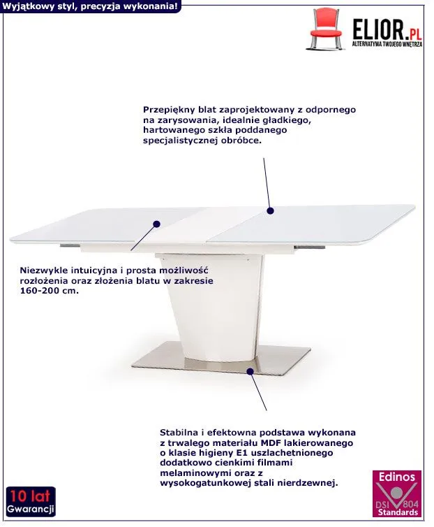 Elegancki stół do salonu Ordo - biały