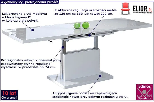 Lakierowany ławostół biały do salonu Chrom