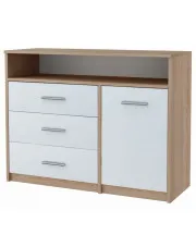Komoda do salonu z szufladami i półkami dąb sonoma + biały - Nemeso 4X w sklepie aosom.live