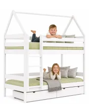 Białe łóżko piętrowe domek dla dzieci z szufladą - Delisa 4X 160x80 cm w sklepie aosom.live