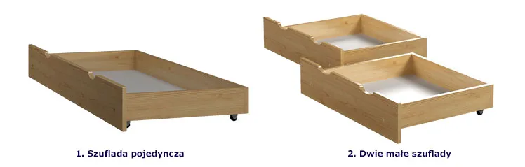 Szuflady do wyboru w łóżku piętrowym sosnowym Delisa 4X