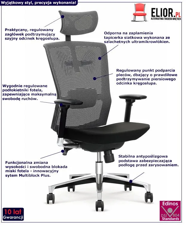 Funkcjonalny fotel obrotowy Arton - czarno - popielaty