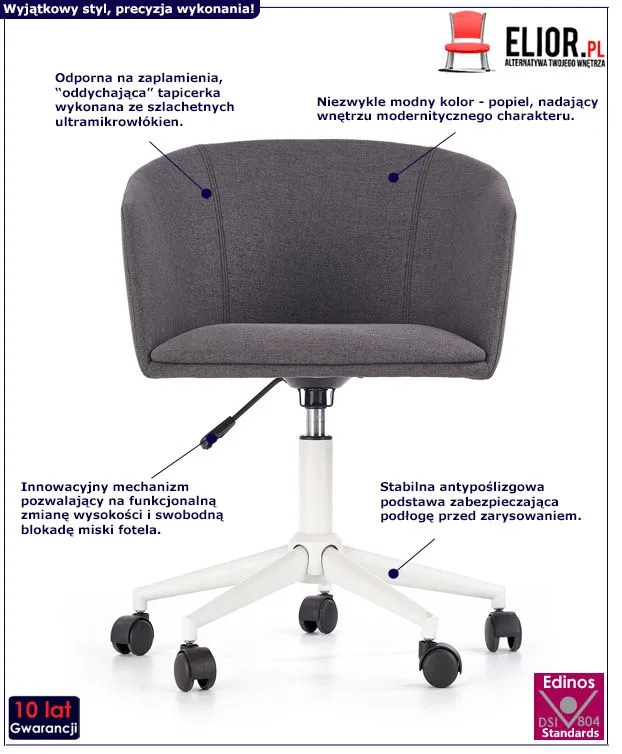 Nowoczesny fotel pracowniczy Infis - popielaty