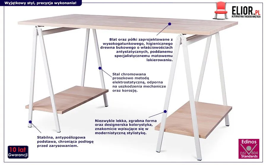 Naturalne biurko Herold - drewniane