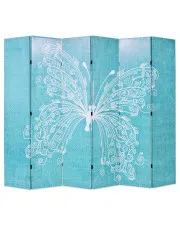 Niebieski parawan wewnętrzny z motylem - Lanard 3X 228 x 170 cm w sklepie aosom.live