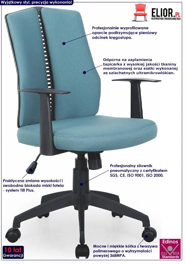 Turkusowy fotel biurowy do komputera Ilia