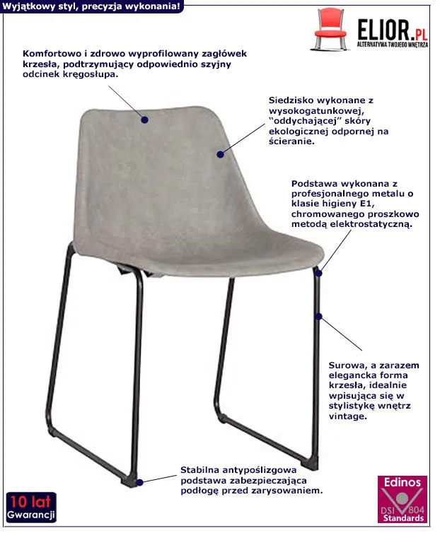 Industrialne krzesło Novo - szare