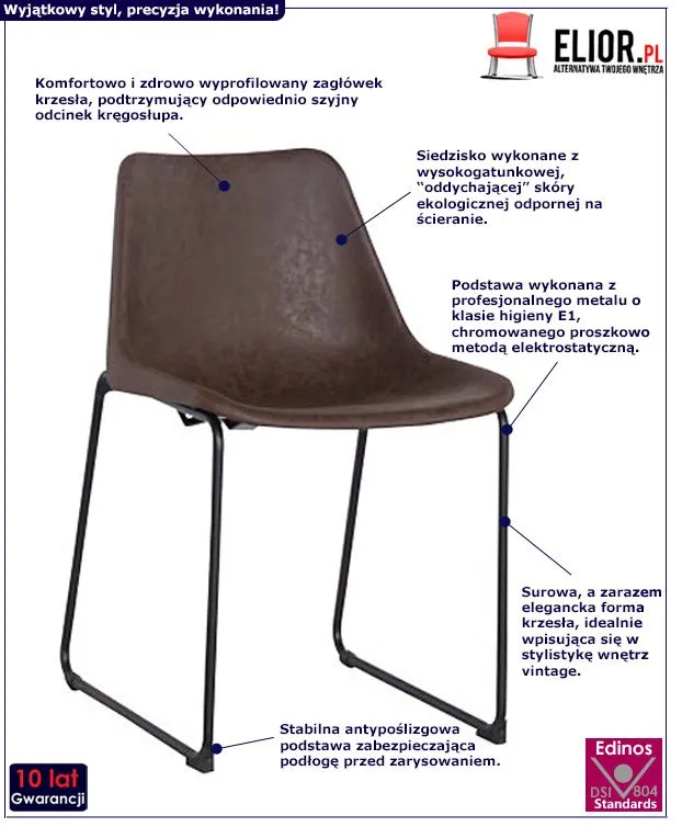 Modne krzesło retro Novo - brązowe