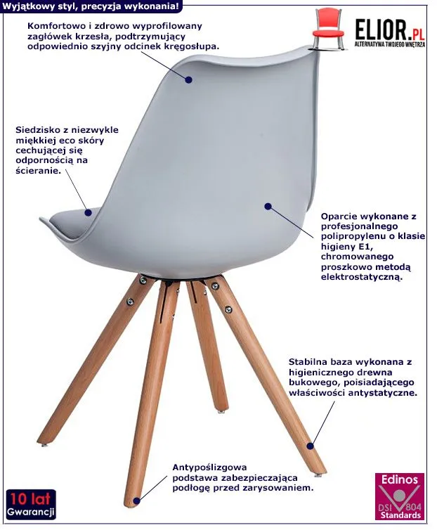 Minimalistyczne krzesło Ogi - szare