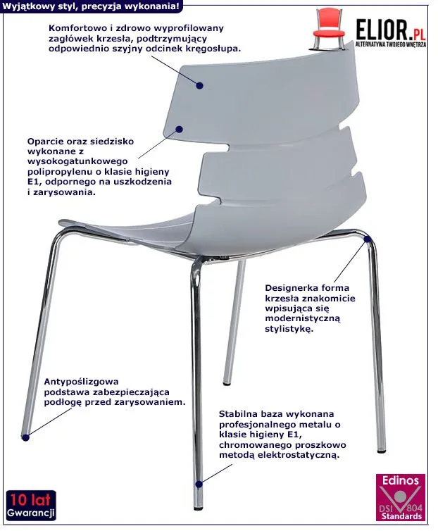Minimalistyczne krzesło Anges - szare