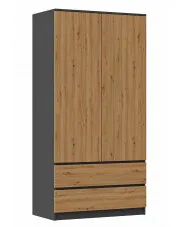 Dwudrzwiowa szafa z szufladami antracyt + dąb artisan - Ollos w sklepie aosom.live