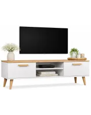 Skandynawska szafka RTV na dębowych nóżkach biały + hikora - Avec 5X 120cm w sklepie aosom.live