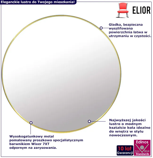 Infografika złotego metalowego lustra Enno