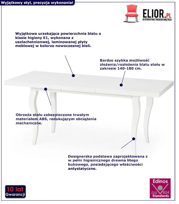 Stylowy stół rozkładany Rapid- biały