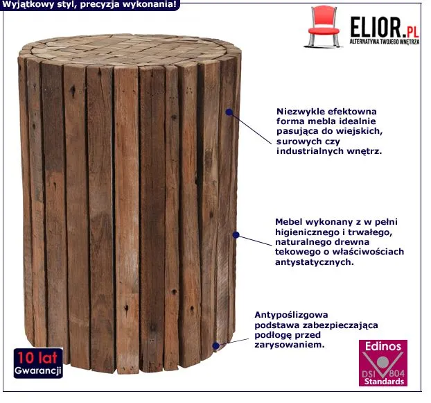 Naturalny taboret Morigar - drewno