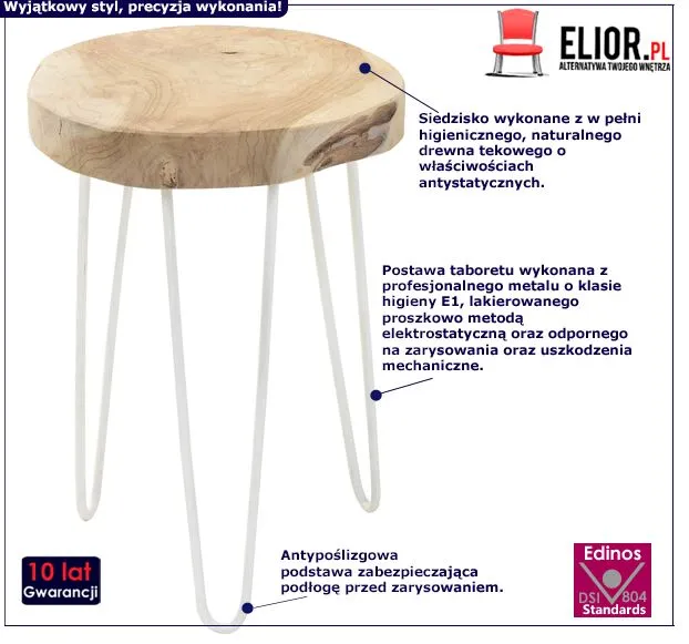 Nowoczesny taboret Galaxy - naturalne drewno