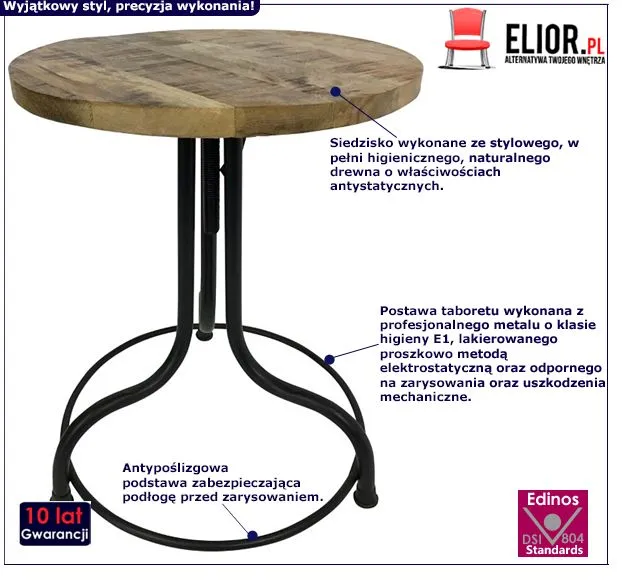 Industrialny taboret Kazina - drewniany