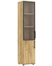 Wąski regał biurowy z witryną dąb craft - Heda w sklepie aosom.live