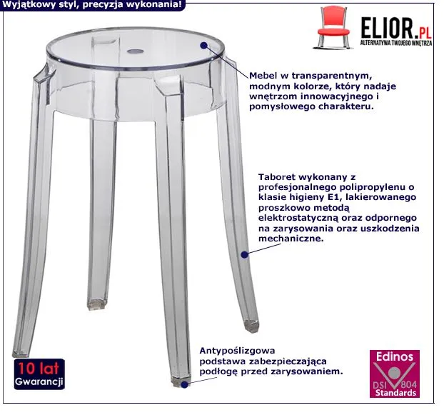 Transparentny taboret Sador - nowoczesny