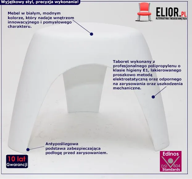 Minimalistyczny taboret Pawura - biały