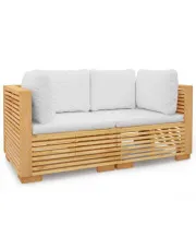 Drewniana modułowa sofa ogrodowa z kremowymi poduszkami - Elosi w sklepie aosom.live