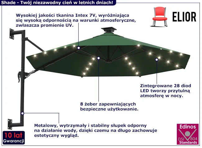 Parasol ścienny Waren kolor zielony