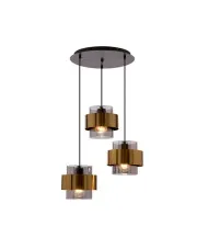 Elegancka lampa wisząca z trzema kloszami w mosiężnych okręgach - V102-Fizi w sklepie aosom.live
