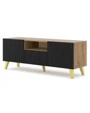 Szafka na TV dąb artisan z czarnymi lamelami - Melis 9X w sklepie aosom.live